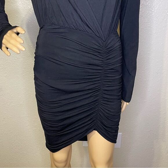 NWT Express Olivia Culpo Bodycon Ruched Long Sleeve Mini Dress Black Size Small - Picture 4 of 11
